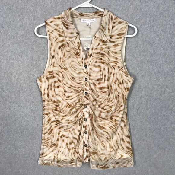 Jane Delancey Shirt Women Medium Blouse Sleeveless Button Animal Mob Wife Ruched - Picture 1 of 9